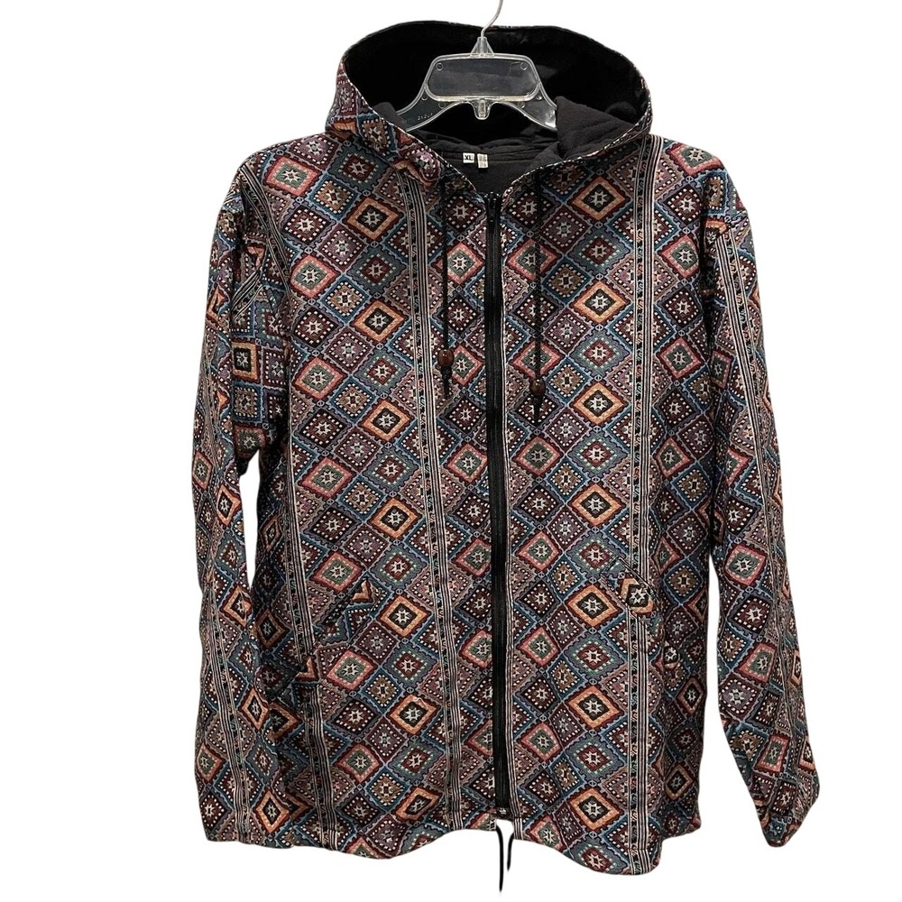 Hooded Jacket Womens XL Southern Western Geometric Print Tapestry Indie Full Zip